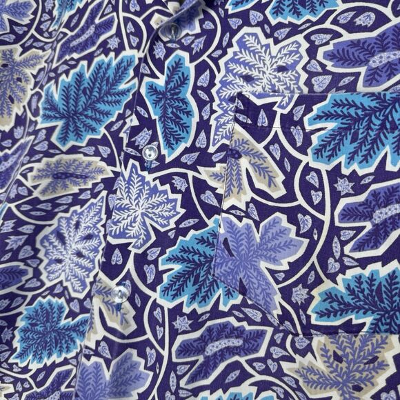 Vintage Meet Me in Maui Hawaiian Camp Shirt Mens Large Purple Blue Leaf Aloha - Picture 5 of 7